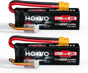 HOOVO 3S 11.1V 2200mAh 50C Lipo Battery with XT60 Connector for RC Helicopter Airplane Quadcopter UAV Drone FPV (2 Pack)