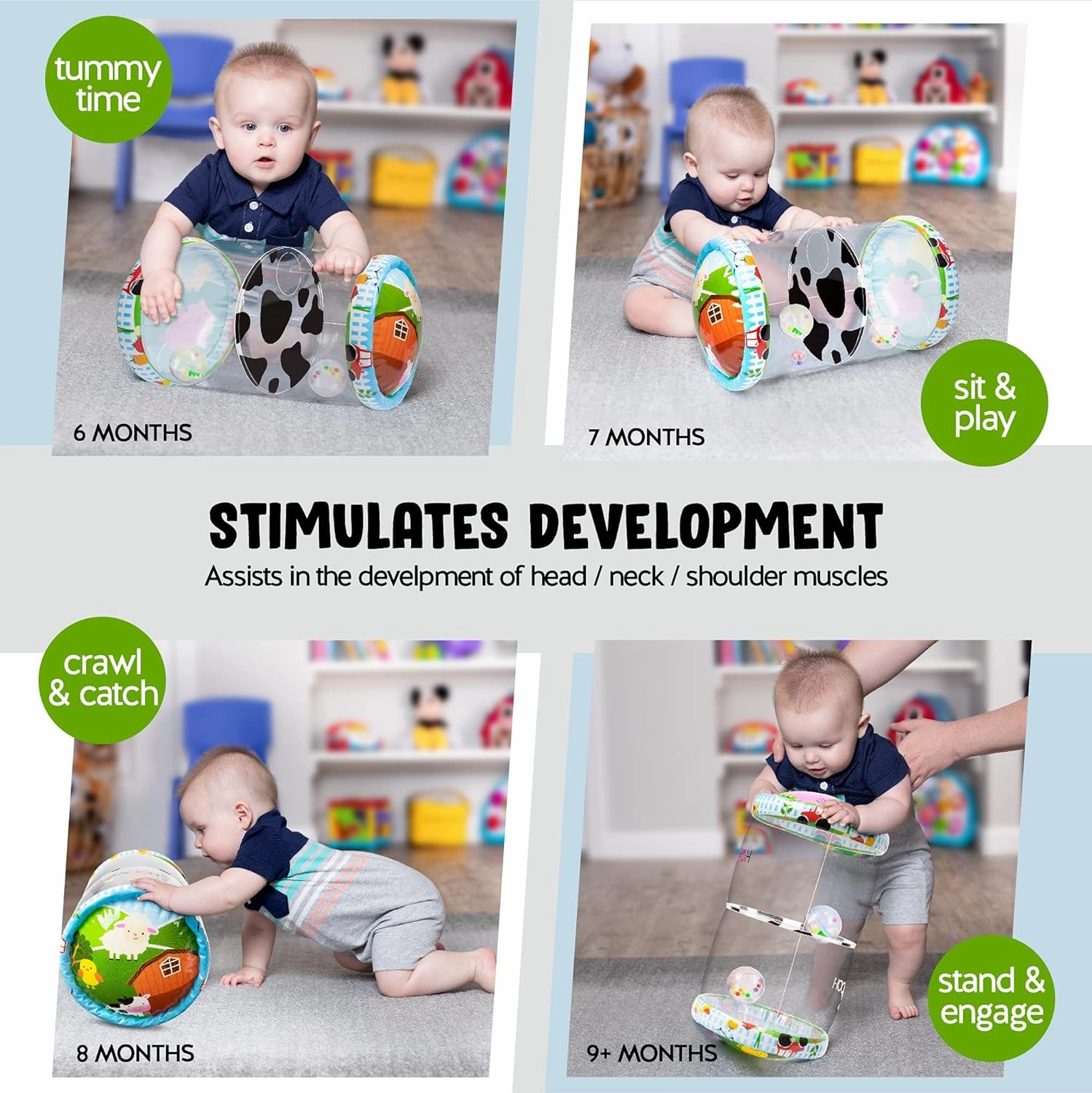 Hoovy Infant Crawling Toys | Toys for Crawling Babies | Crawling Toys for Babies 6-12 Months | Beginner Crawl Along Baby Roller | Drop Maze Tummy Time Activity Center | Early Development Jumbo Roller