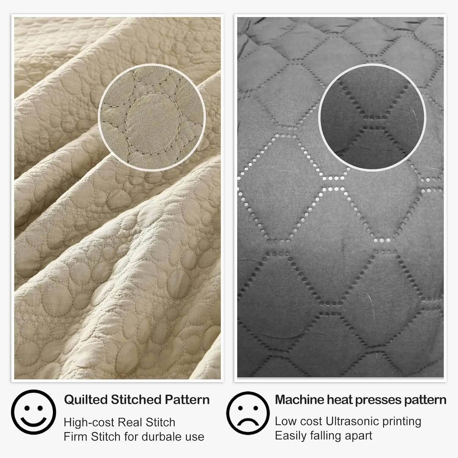 HORIMOTE HOME Quilt Set Queen Size Brich Beige, Classic Geometric Spots Stitched Pattern Stone-Washed Microfiber Chic Rustic Look, Soft Lightweight Quilted Bedding Set for All Season, 3 Pieces