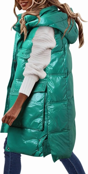 Hot Down Womens Vest Women Quilted Sleeveless Jacket Vest Hooded Thick Long Coat Winter Warm Womens Winter Jacket