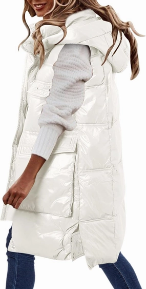 Hot Down Womens Vest Women Quilted Sleeveless Jacket Vest Hooded Thick Long Coat Winter Warm Womens Winter Jacket
