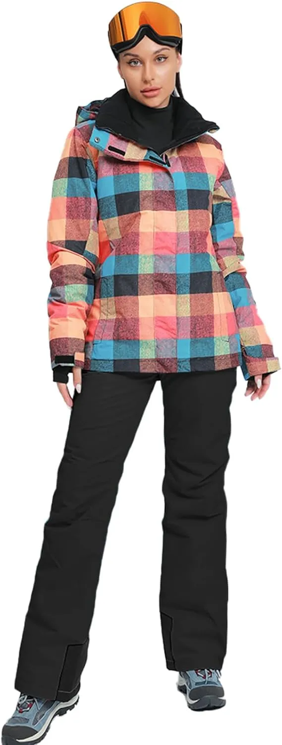 HOTIAN Ski jacket Snowboard Jacket Womens High Windproof Colorful Snow Jacket Pants Set