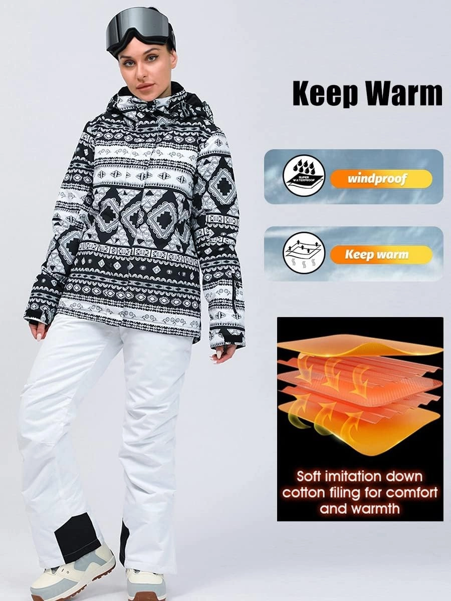 HOTIAN Ski jacket Snowboard Jacket Womens High Windproof Colorful Snow Jacket Pants Set