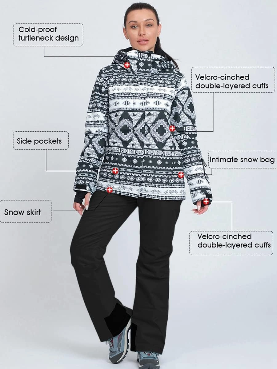 HOTIAN Ski jacket Snowboard Jacket Womens High Windproof Colorful Snow Jacket Pants Set