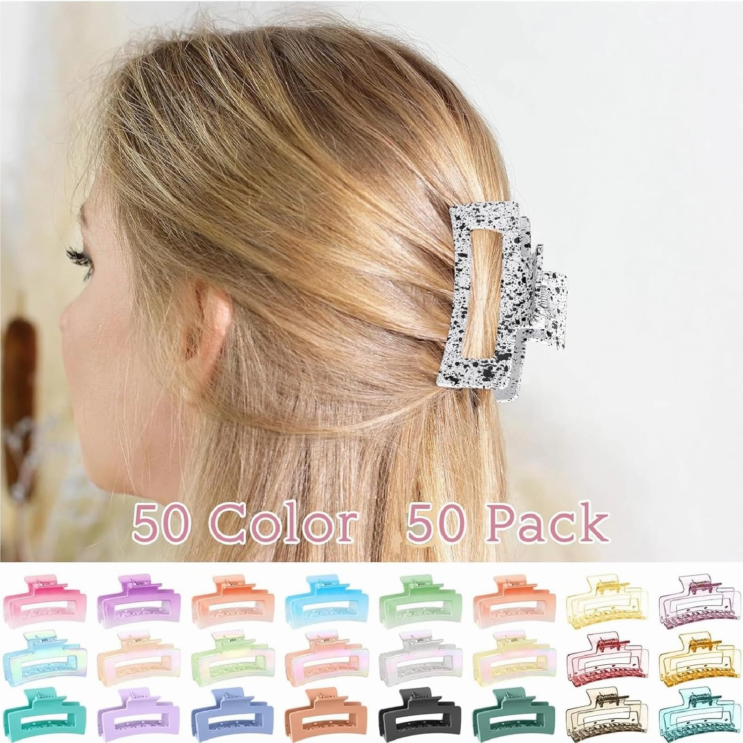 Hotop 50 Pcs Cute Hair Claw Clips Set Nonslip Square Clips Colorful Rectangle Hair Accessories for Women(3.4 Inch,Vibrant Color)