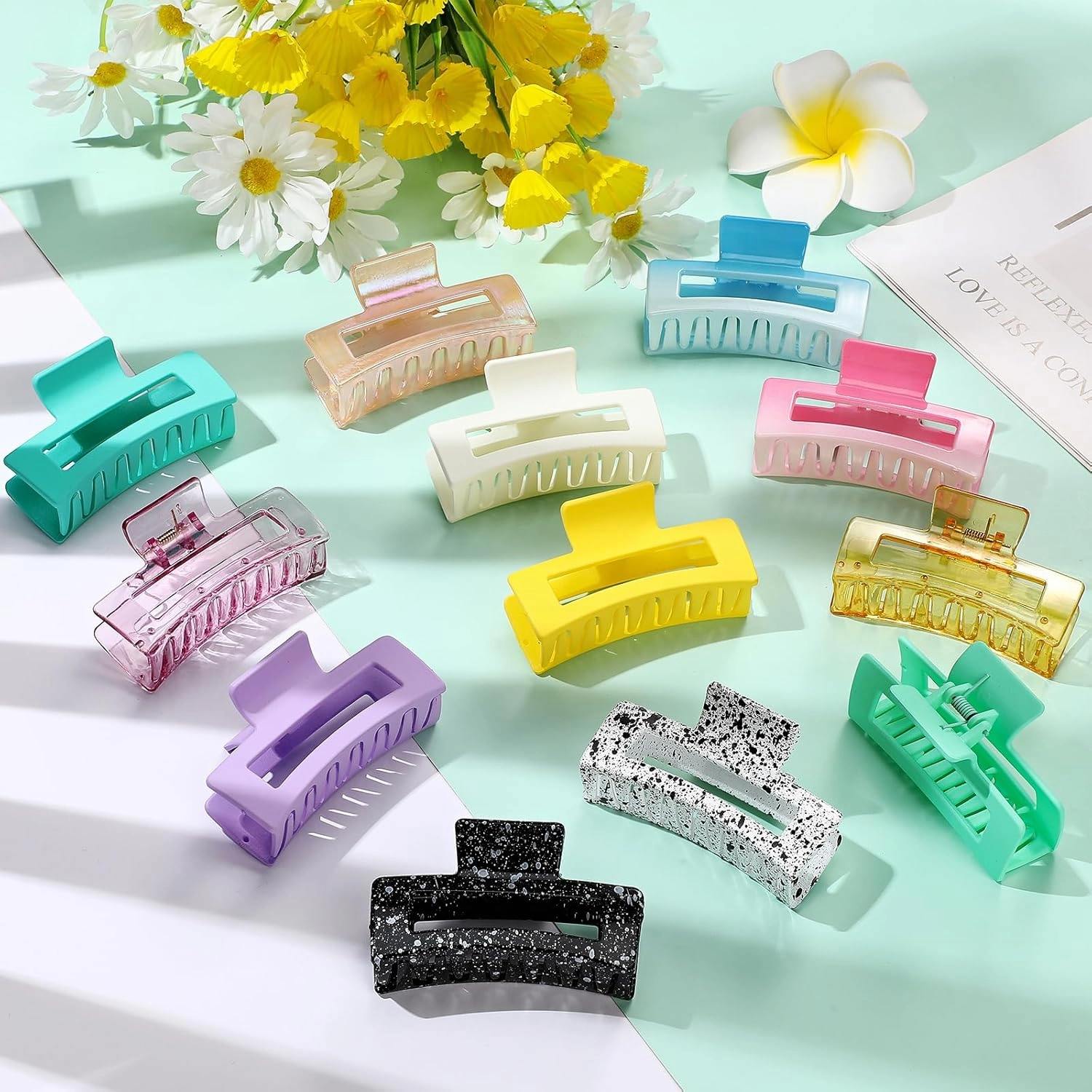 Hotop 50 Pcs Cute Hair Claw Clips Set Nonslip Square Clips Colorful Rectangle Hair Accessories for Women(3.4 Inch,Vibrant Color)