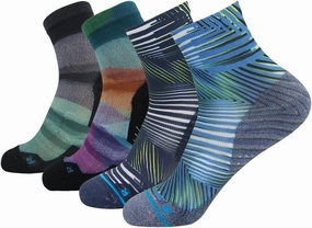HUSO Mens Womens Quick Dry Striped Print Running Hiking Athletic Quarter Ankle Socks 3, 4, 6 Pairs
