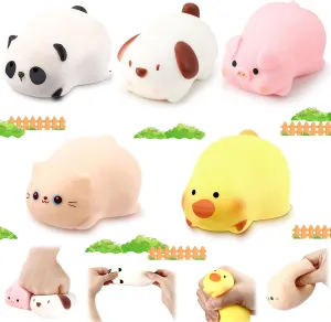 HyDren 5 Pcs Farm Animal Stress Balls Squeeze Ball Stress Relief Toy Bunny Dog Pig Duck Donkey Sensory Toys for Anxiety Relief Improve Focus Relax Children Adults Farm Animal Party Favors