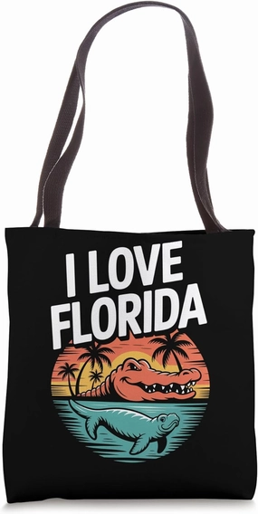 I Love Florida Alligator Sunset Vibe Tote Bag