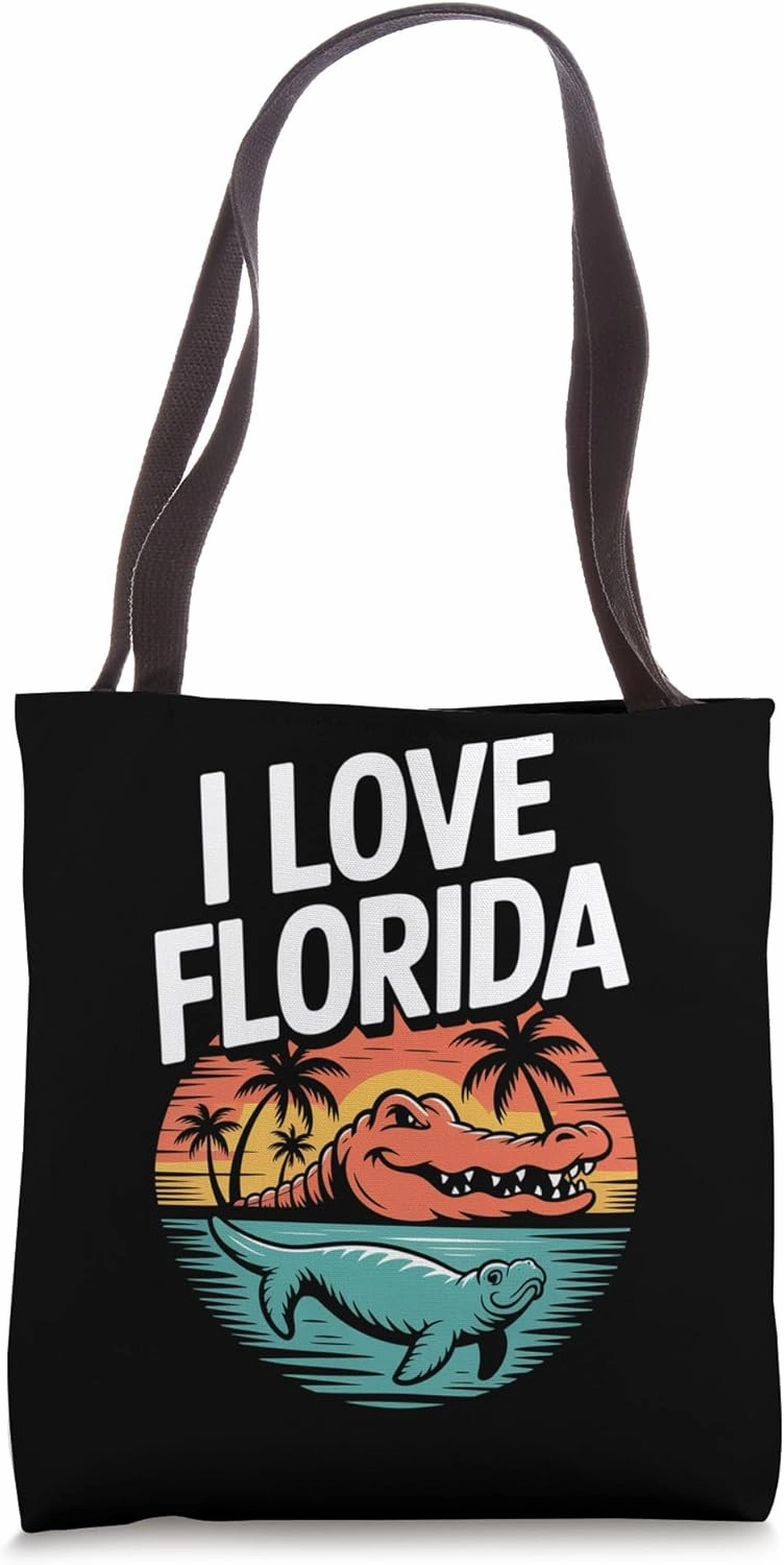 I Love Florida Alligator Sunset Vibe Tote Bag