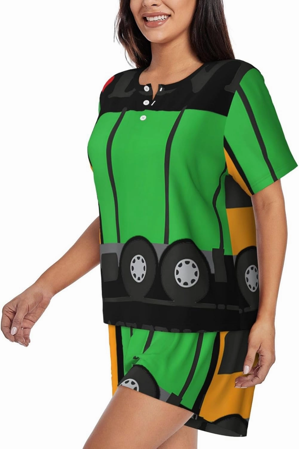 I Love Garbage Trucks Print Women's Shorts Pajama Set Short Sleeve Sleepwear Nightwear Pjs S-4XL
