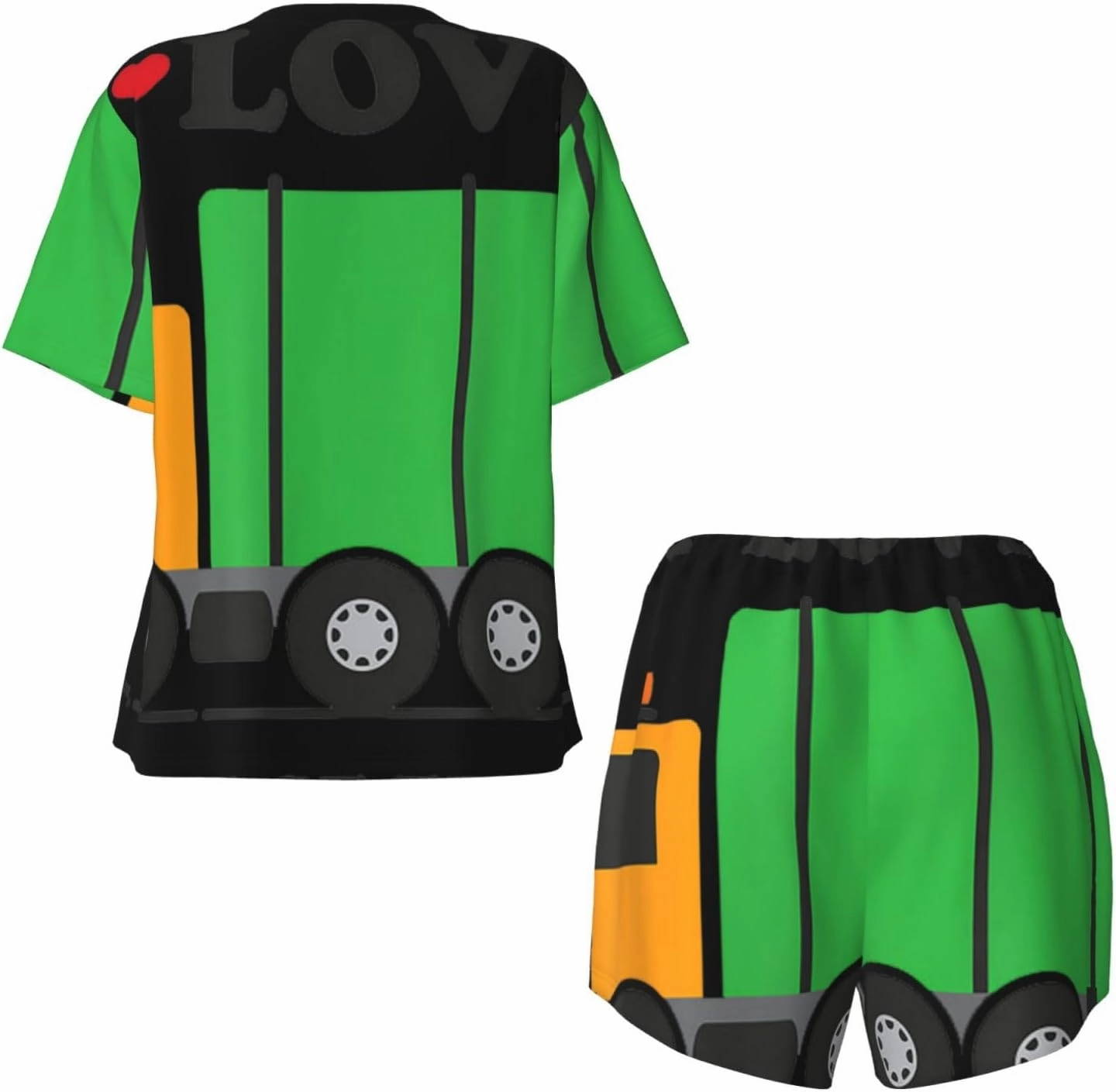 I Love Garbage Trucks Print Women's Shorts Pajama Set Short Sleeve Sleepwear Nightwear Pjs S-4XL
