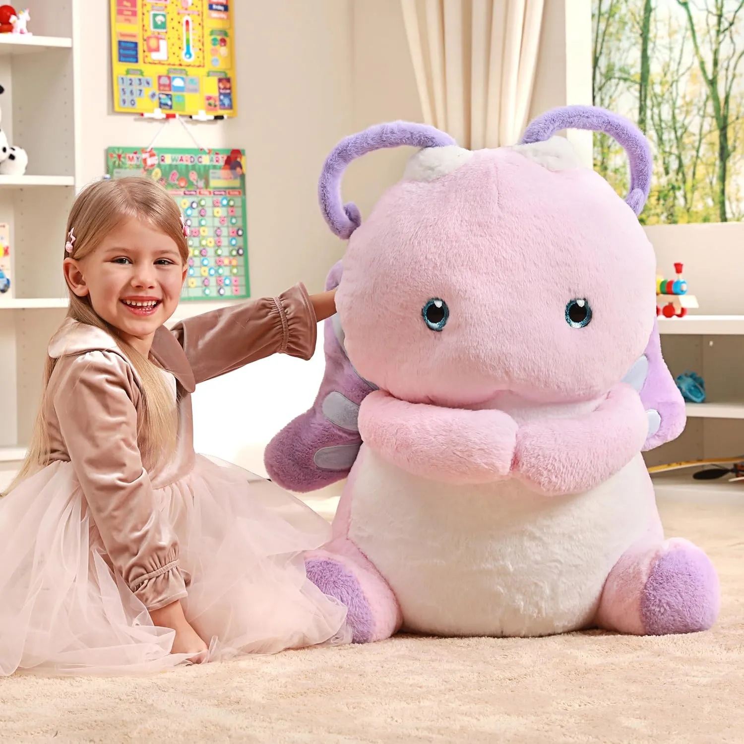IKASA Giant Butterfly Stuffed Animal Plush Toy,Big Large Jumbo Soft Toys,29" Cute Huge Size Fluffy Plushy Fat Plushie,Gifts for Kids