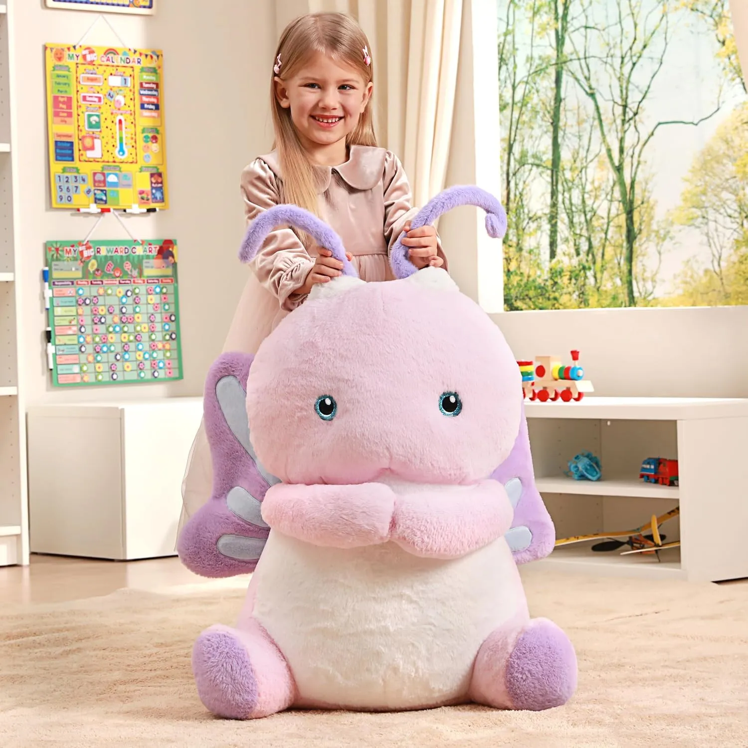 IKASA Giant Butterfly Stuffed Animal Plush Toy,Big Large Jumbo Soft Toys,29" Cute Huge Size Fluffy Plushy Fat Plushie,Gifts for Kids