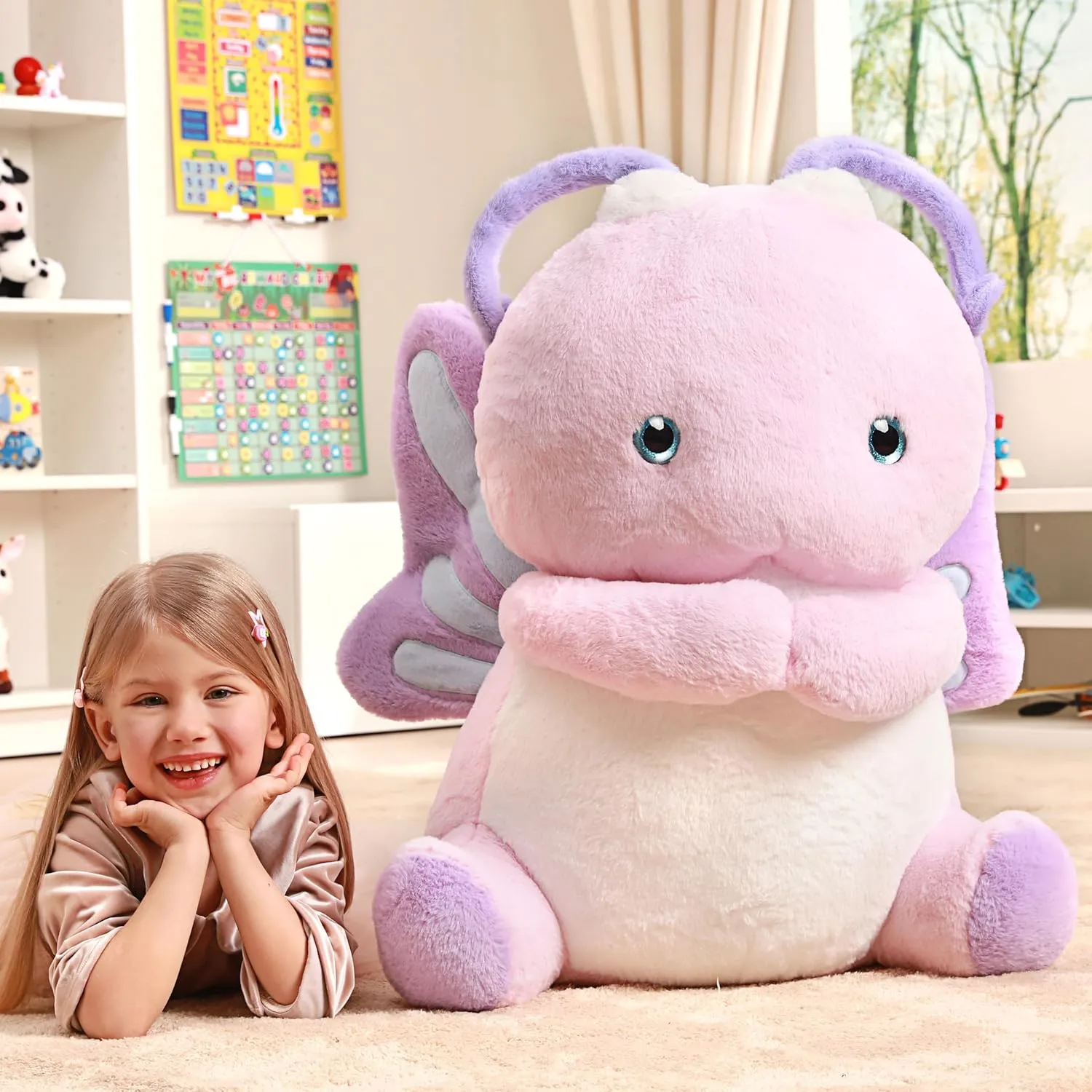 IKASA Giant Butterfly Stuffed Animal Plush Toy,Big Large Jumbo Soft Toys,29" Cute Huge Size Fluffy Plushy Fat Plushie,Gifts for Kids