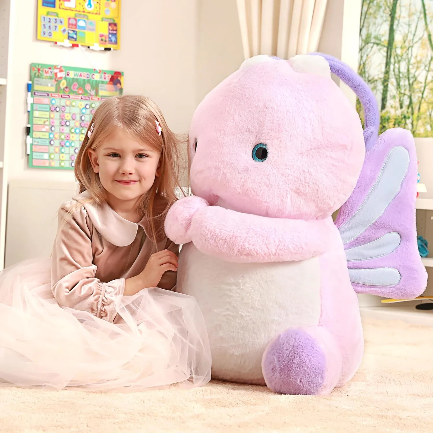 IKASA Giant Butterfly Stuffed Animal Plush Toy,Big Large Jumbo Soft Toys,29" Cute Huge Size Fluffy Plushy Fat Plushie,Gifts for Kids