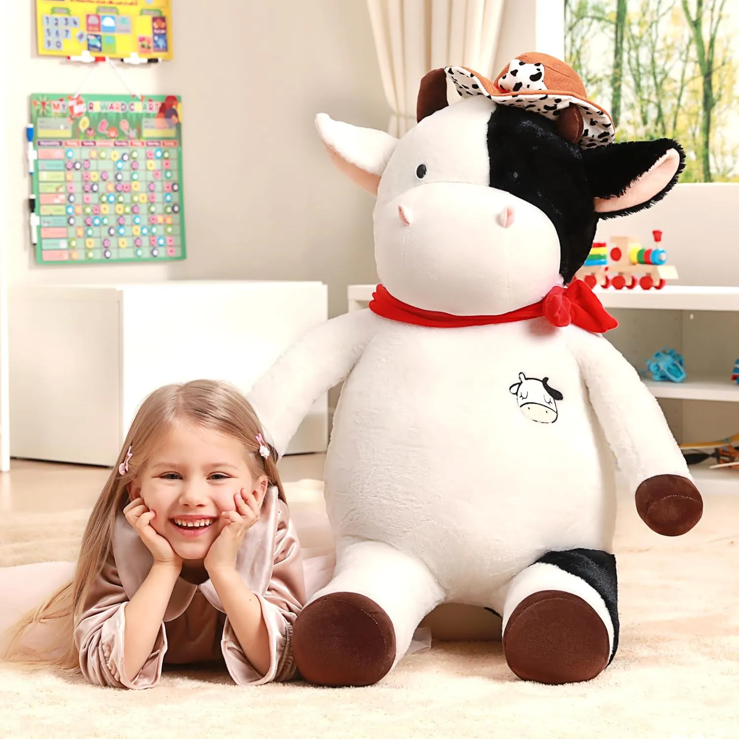 IKASA Giant Cow Stuffed Animal Plush Toy,30" Big Large Jumbo Soft Toys,Cute Huge Size Fat Fluffy Plushy Plushie,Gifts for Kids