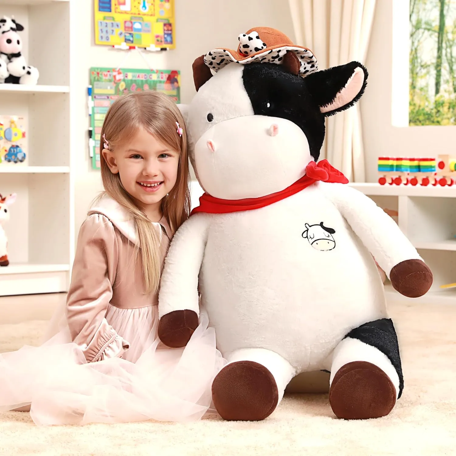IKASA Giant Cow Stuffed Animal Plush Toy,30" Big Large Jumbo Soft Toys,Cute Huge Size Fat Fluffy Plushy Plushie,Gifts for Kids