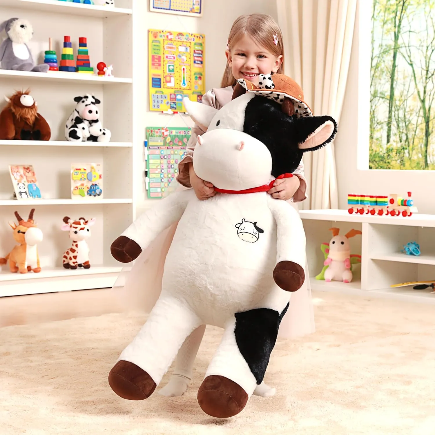 IKASA Giant Cow Stuffed Animal Plush Toy,30" Big Large Jumbo Soft Toys,Cute Huge Size Fat Fluffy Plushy Plushie,Gifts for Kids