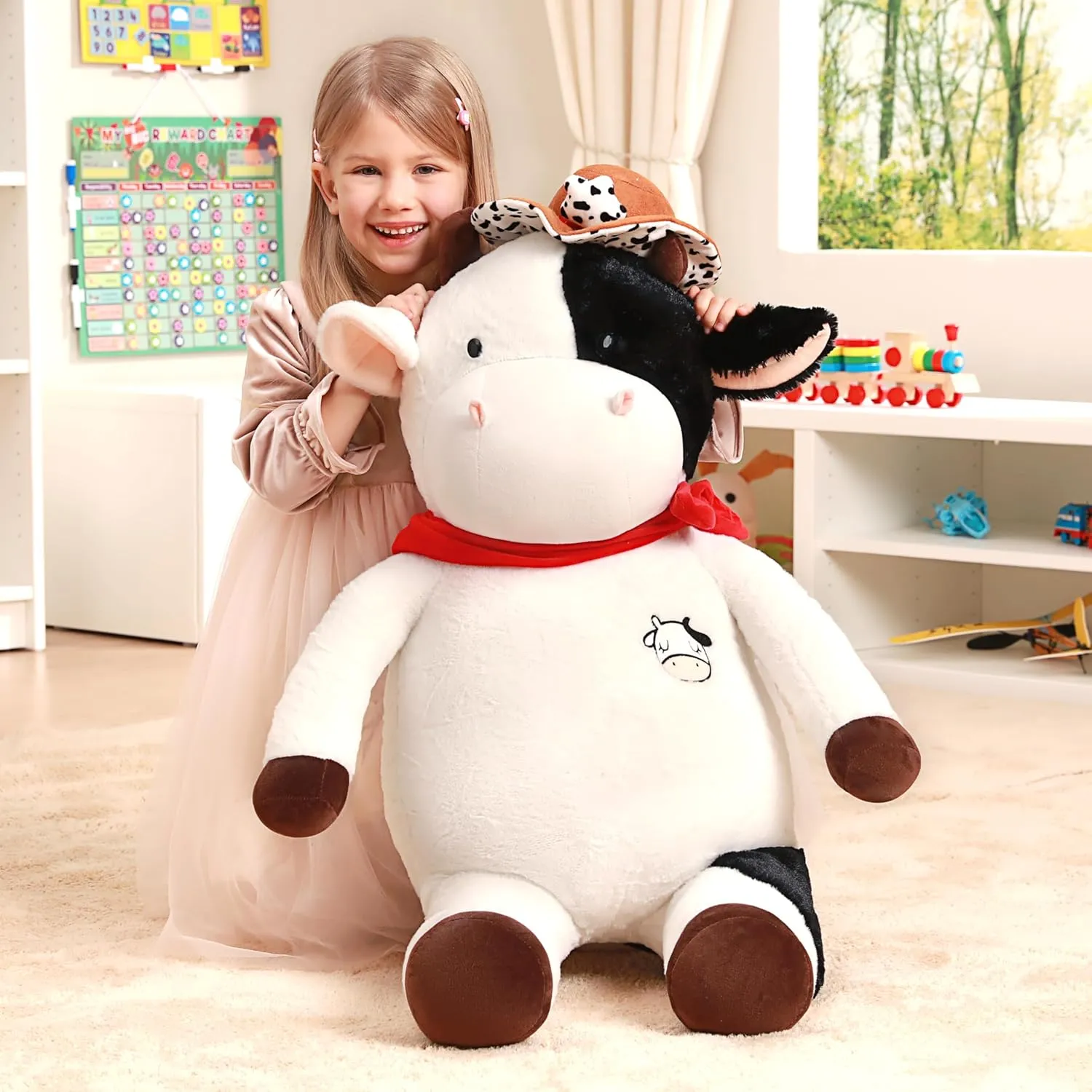 IKASA Giant Cow Stuffed Animal Plush Toy,30" Big Large Jumbo Soft Toys,Cute Huge Size Fat Fluffy Plushy Plushie,Gifts for Kids
