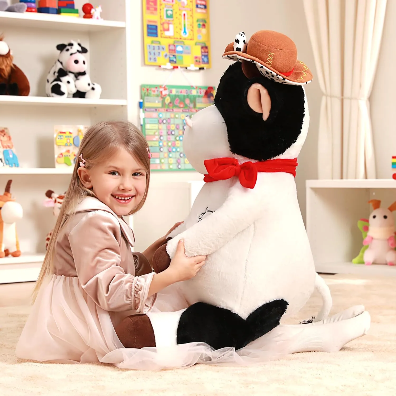 IKASA Giant Cow Stuffed Animal Plush Toy,30" Big Large Jumbo Soft Toys,Cute Huge Size Fat Fluffy Plushy Plushie,Gifts for Kids