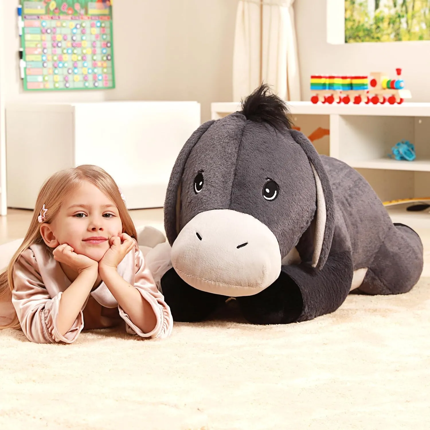 IKASA Giant Donkey Stuffed Animal Plush Toy,Big Large Jumbo Soft Toys,33" Cute Huge Size Fluffy Plushy Fat Plushie,Gifts for Kids Girls Boys