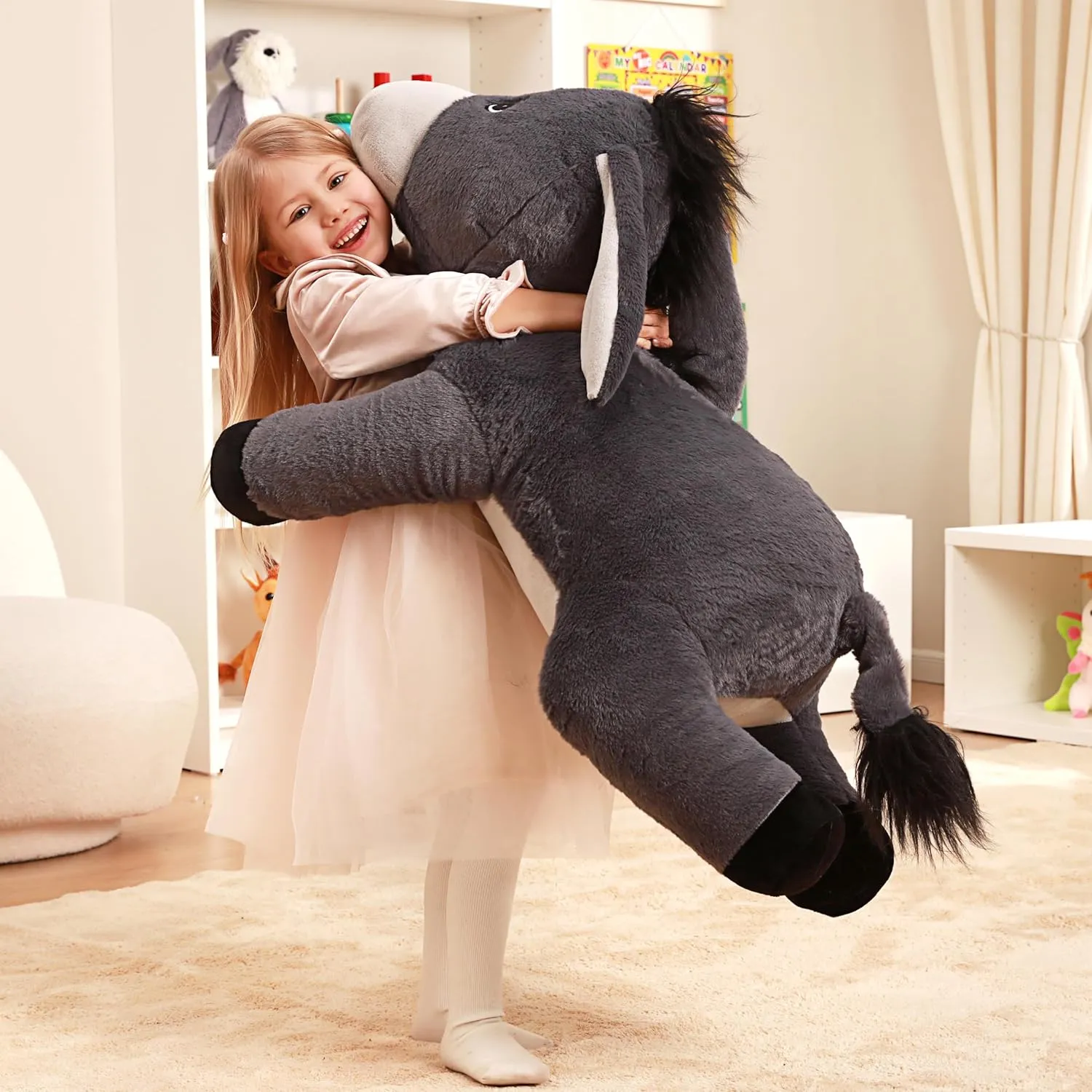 IKASA Giant Donkey Stuffed Animal Plush Toy,Big Large Jumbo Soft Toys,33" Cute Huge Size Fluffy Plushy Fat Plushie,Gifts for Kids Girls Boys