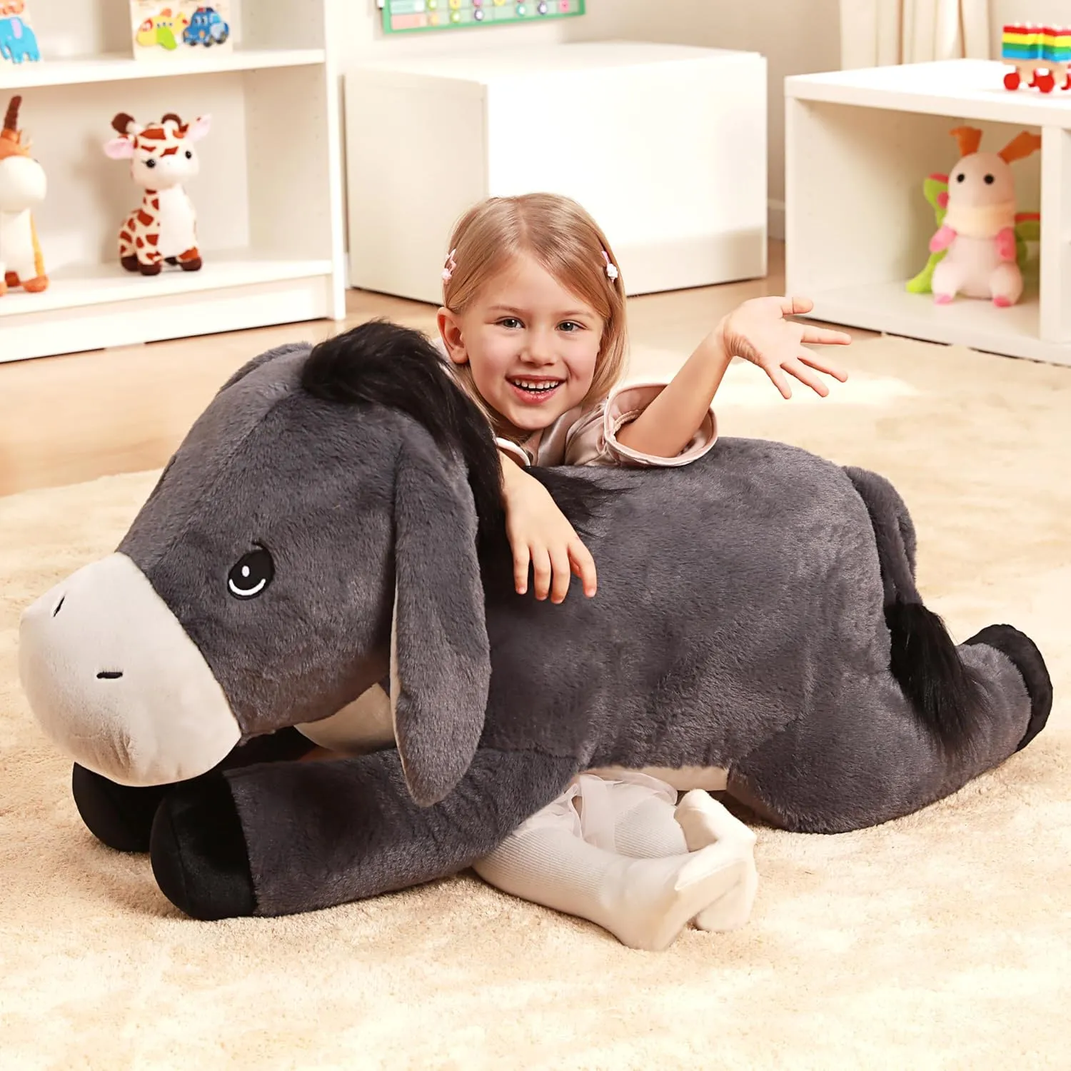 IKASA Giant Donkey Stuffed Animal Plush Toy,Big Large Jumbo Soft Toys,33" Cute Huge Size Fluffy Plushy Fat Plushie,Gifts for Kids Girls Boys