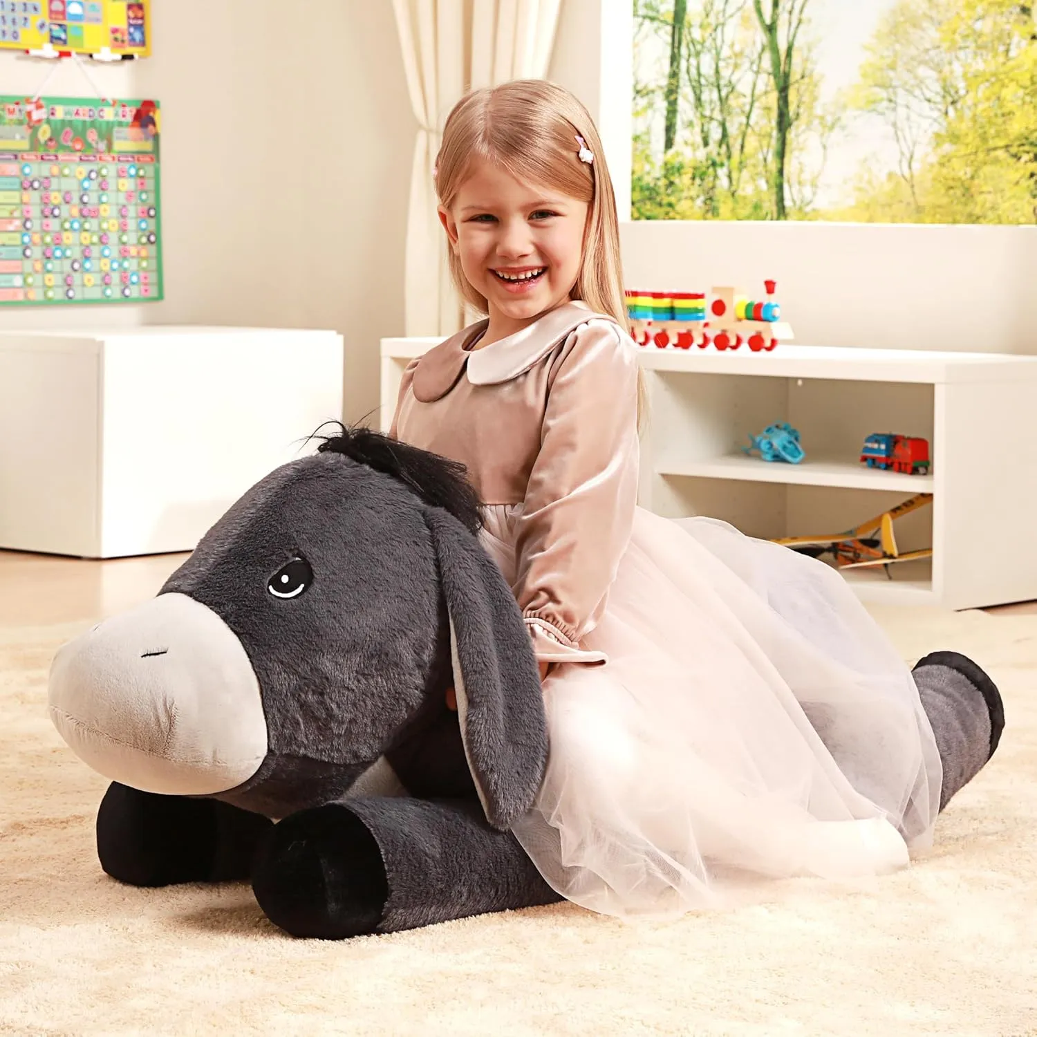 IKASA Giant Donkey Stuffed Animal Plush Toy,Big Large Jumbo Soft Toys,33" Cute Huge Size Fluffy Plushy Fat Plushie,Gifts for Kids Girls Boys