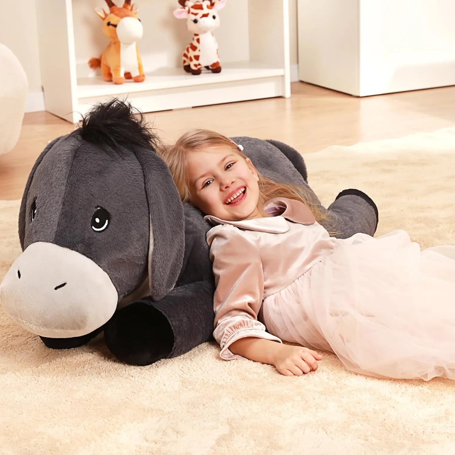 IKASA Giant Donkey Stuffed Animal Plush Toy,Big Large Jumbo Soft Toys,33" Cute Huge Size Fluffy Plushy Fat Plushie,Gifts for Kids Girls Boys