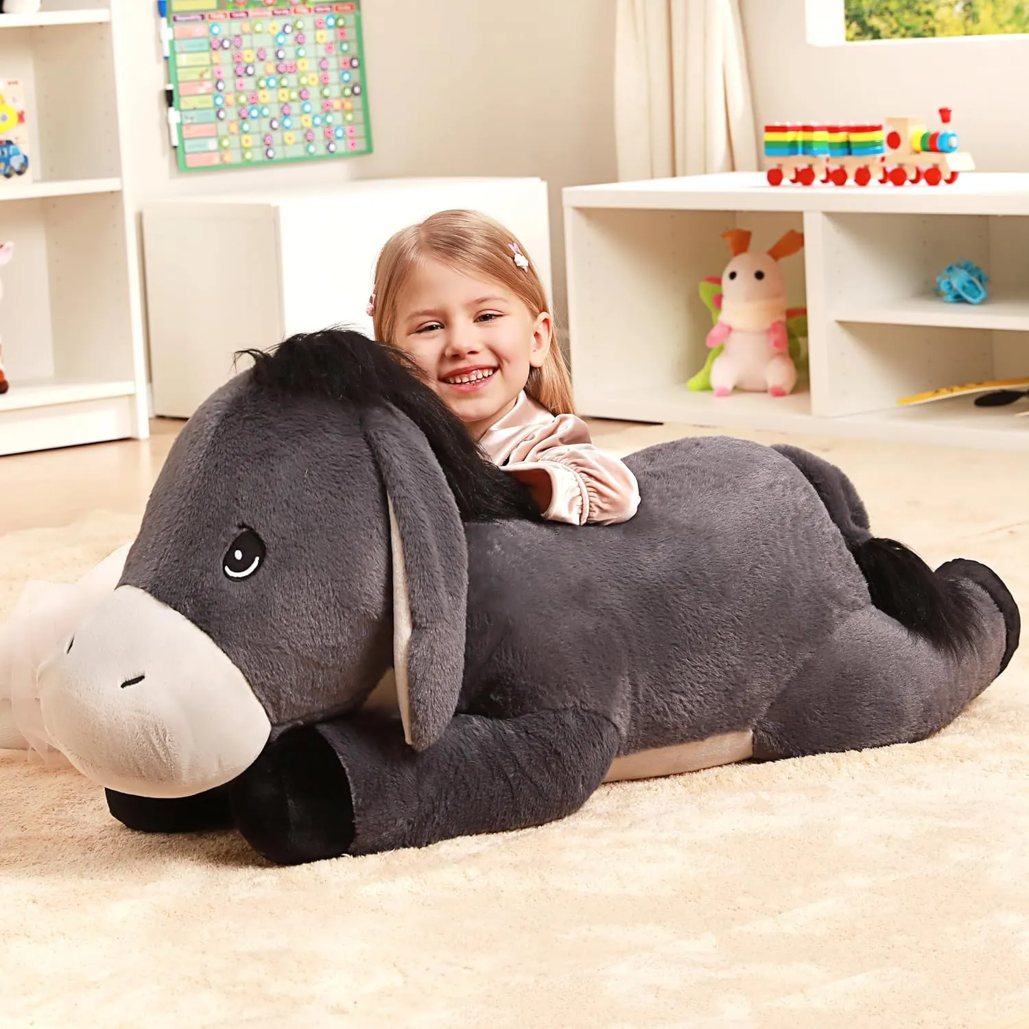 IKASA Giant Donkey Stuffed Animal Plush Toy,Big Large Jumbo Soft Toys,33" Cute Huge Size Fluffy Plushy Fat Plushie,Gifts for Kids Girls Boys