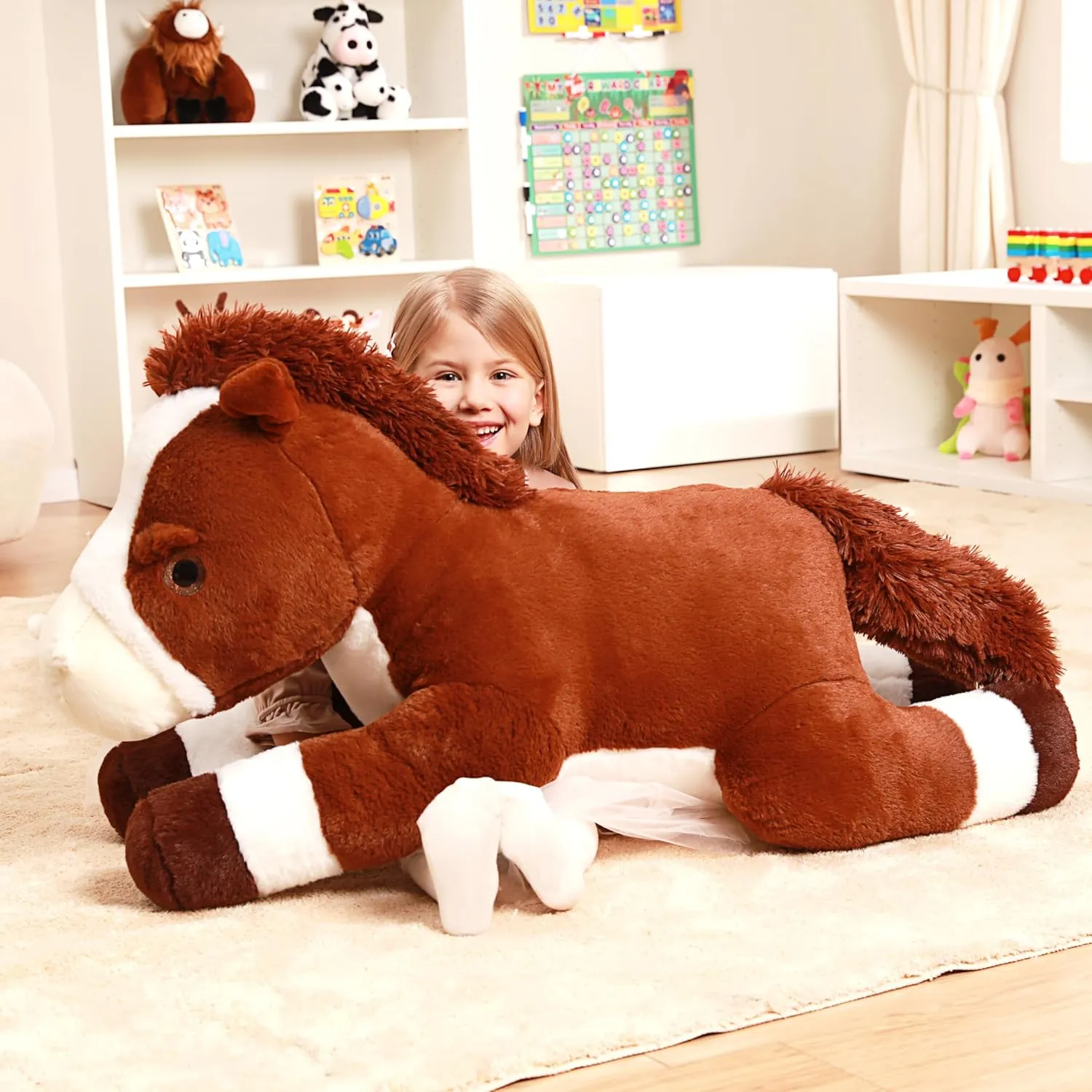 IKASA Giant Horse Stuffed Animal Plush Toy,Large Big Jumbo Soft Toys,33.5" Huge Size Cute Plushy Fluffy Fat Oversized Plushie,Gifts for Kids Girls
