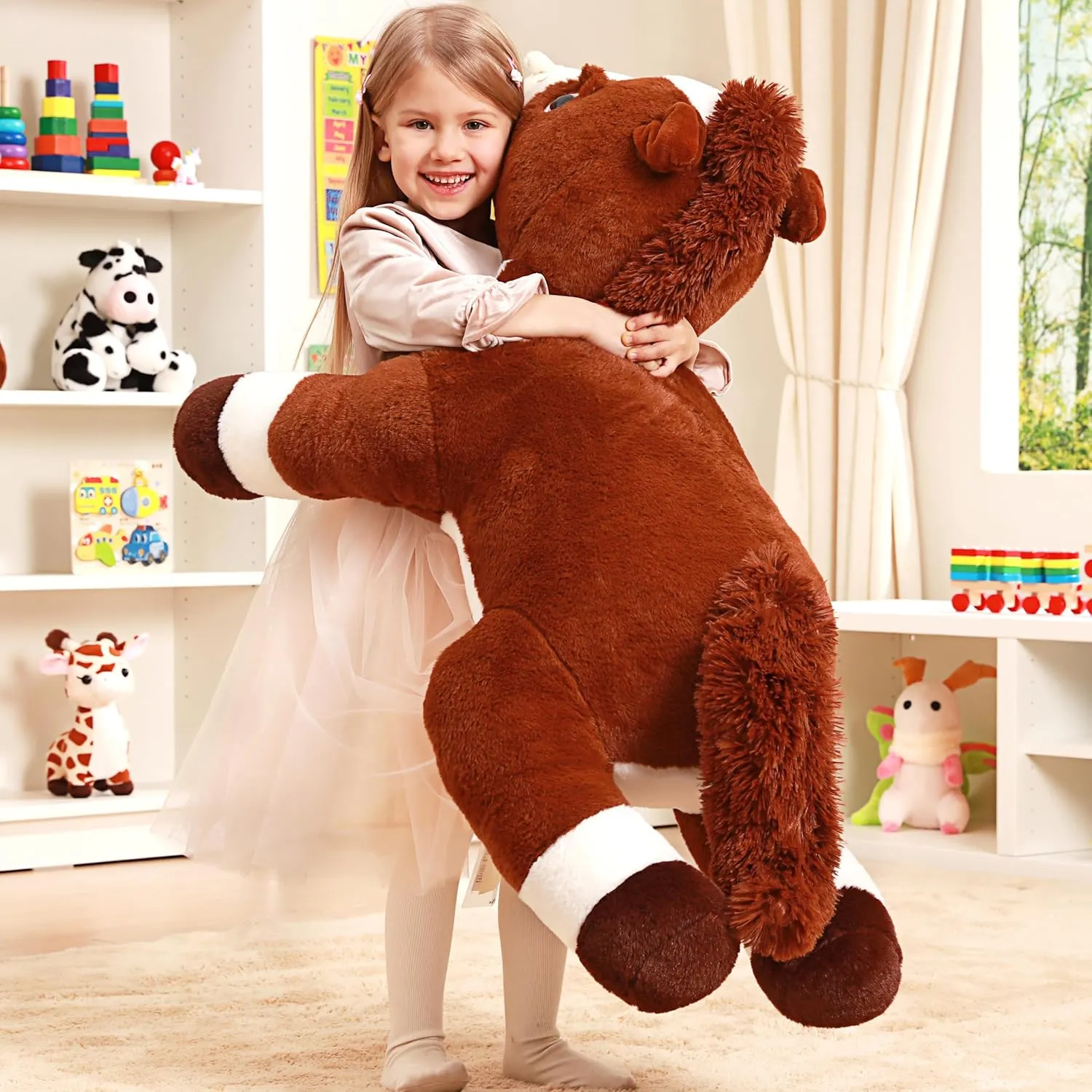 IKASA Giant Horse Stuffed Animal Plush Toy,Large Big Jumbo Soft Toys,33.5" Huge Size Cute Plushy Fluffy Fat Oversized Plushie,Gifts for Kids Girls