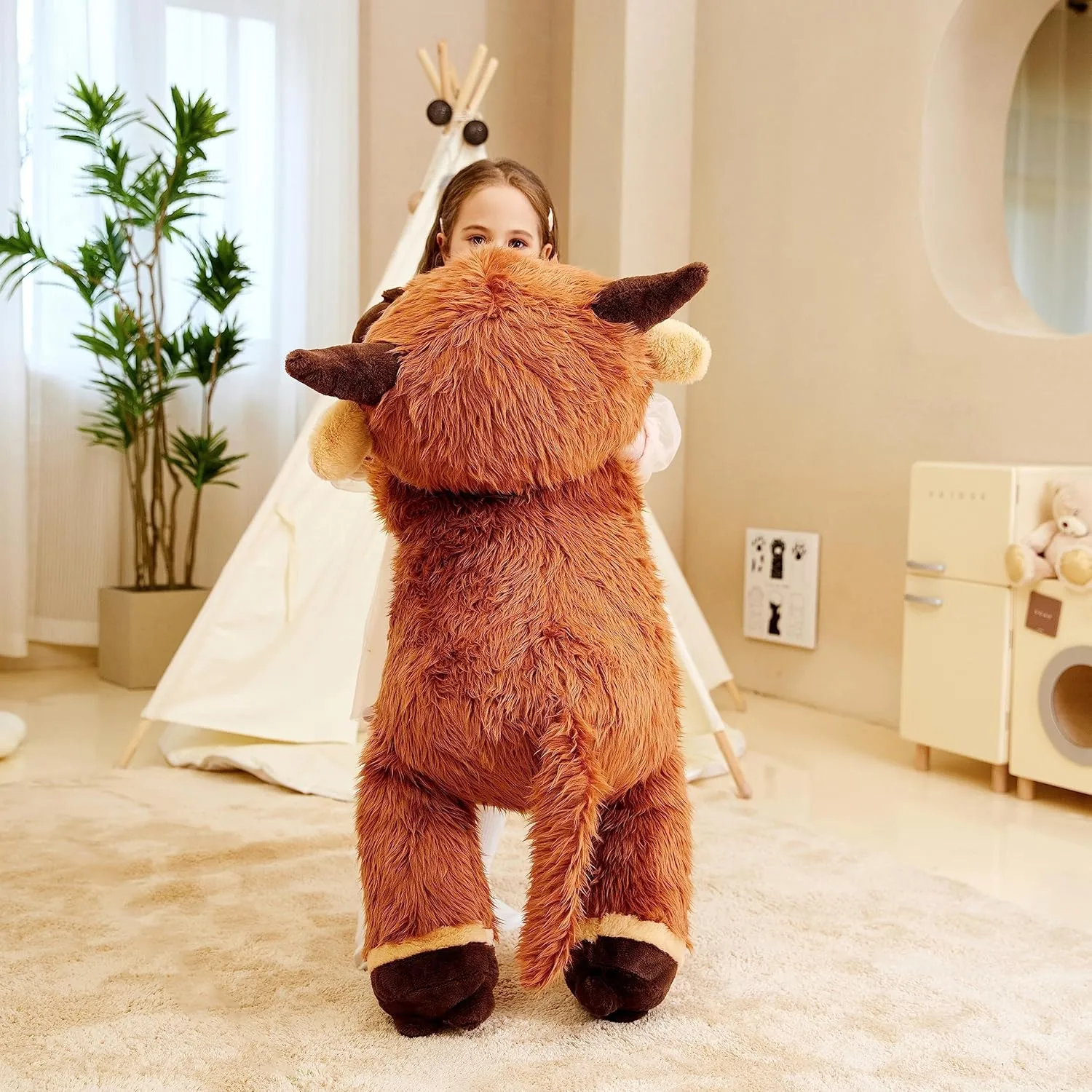 IKASA Giant Scottish Highland Cow Stuffed Animal Plush Toy,Large Big Jumbo Soft Toys,33" Huge Size Cute Fluffy Fat Plushie,Gifts for Kids