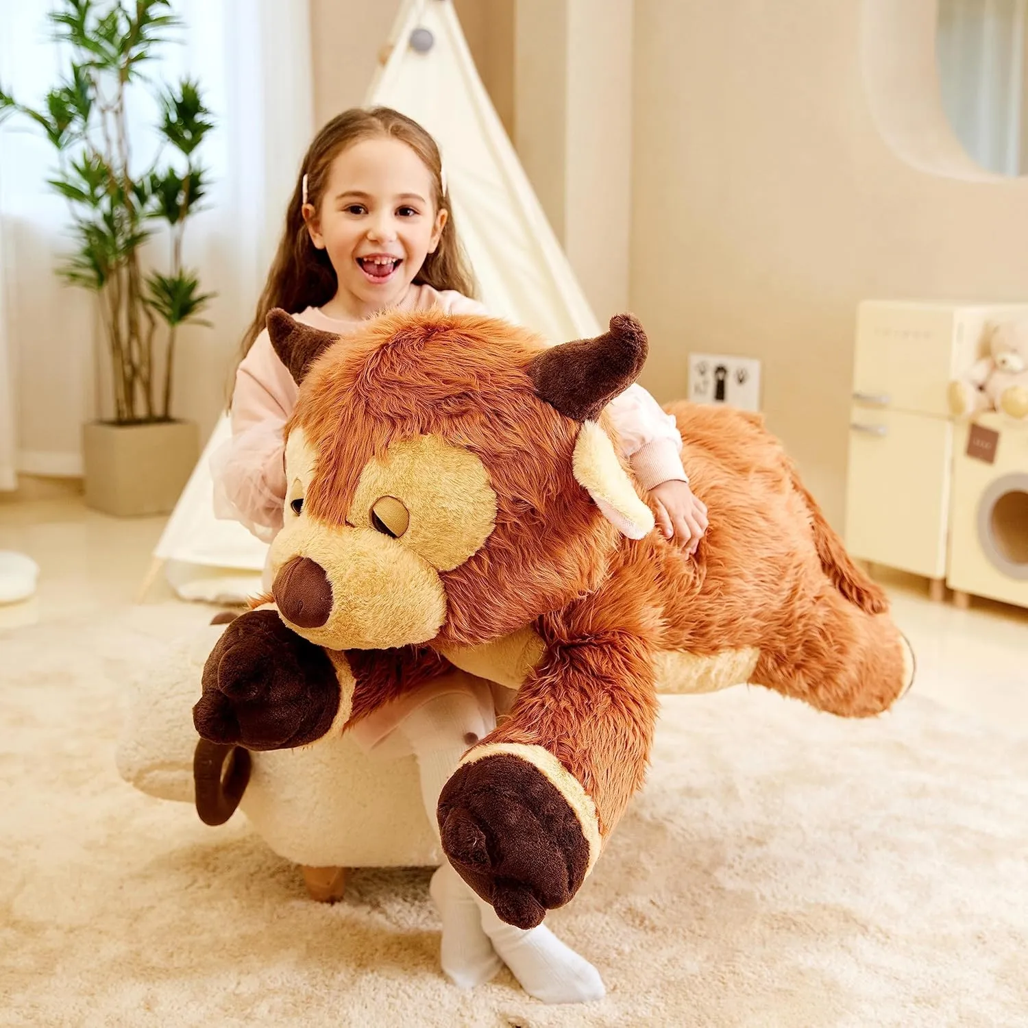 IKASA Giant Scottish Highland Cow Stuffed Animal Plush Toy,Large Big Jumbo Soft Toys,33" Huge Size Cute Fluffy Fat Plushie,Gifts for Kids