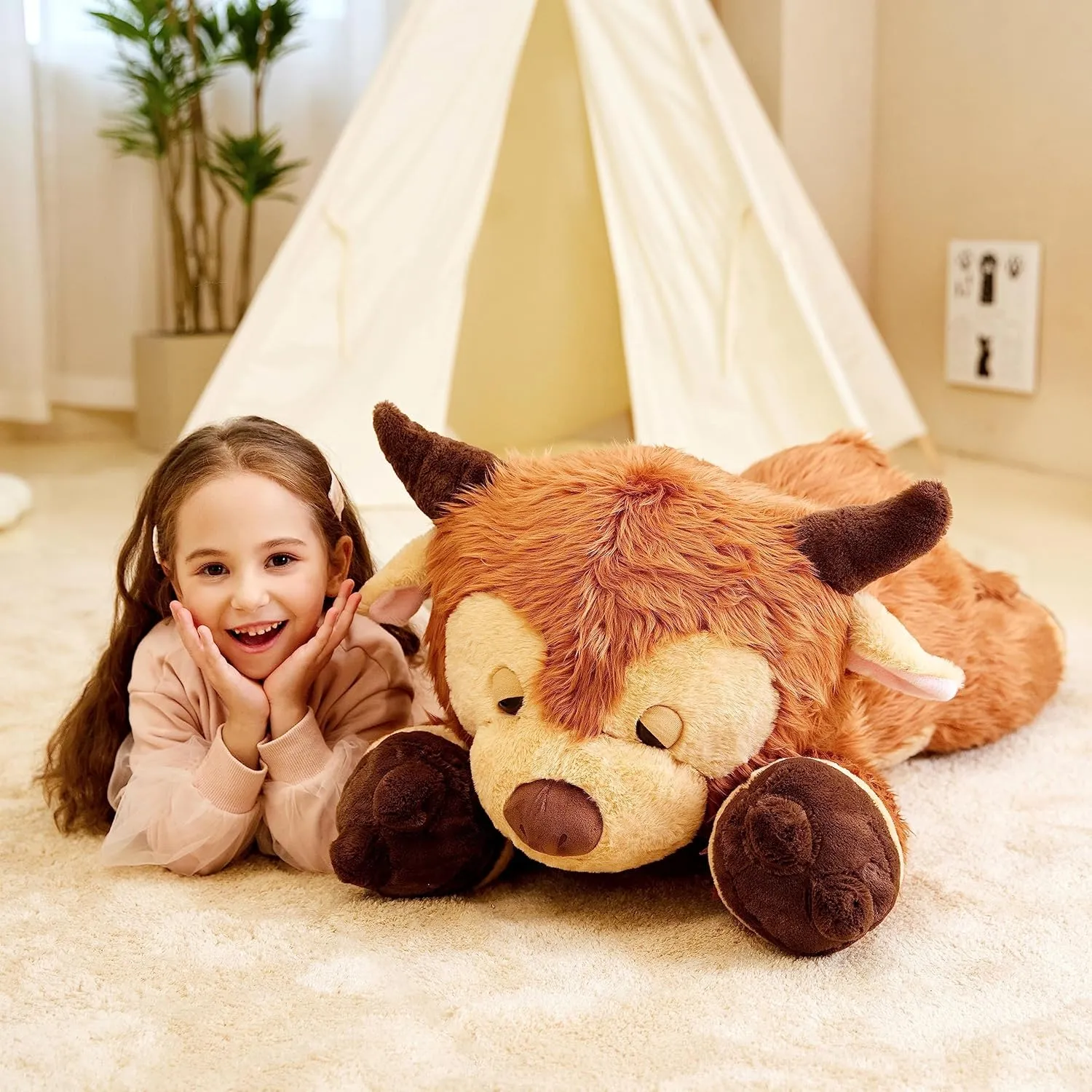 IKASA Giant Scottish Highland Cow Stuffed Animal Plush Toy,Large Big Jumbo Soft Toys,33" Huge Size Cute Fluffy Fat Plushie,Gifts for Kids