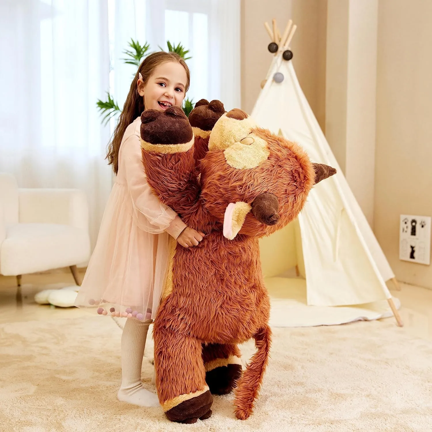 IKASA Giant Scottish Highland Cow Stuffed Animal Plush Toy,Large Big Jumbo Soft Toys,33" Huge Size Cute Fluffy Fat Plushie,Gifts for Kids