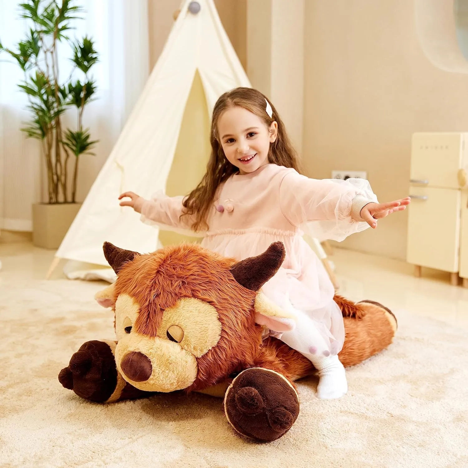 IKASA Giant Scottish Highland Cow Stuffed Animal Plush Toy,Large Big Jumbo Soft Toys,33" Huge Size Cute Fluffy Fat Plushie,Gifts for Kids
