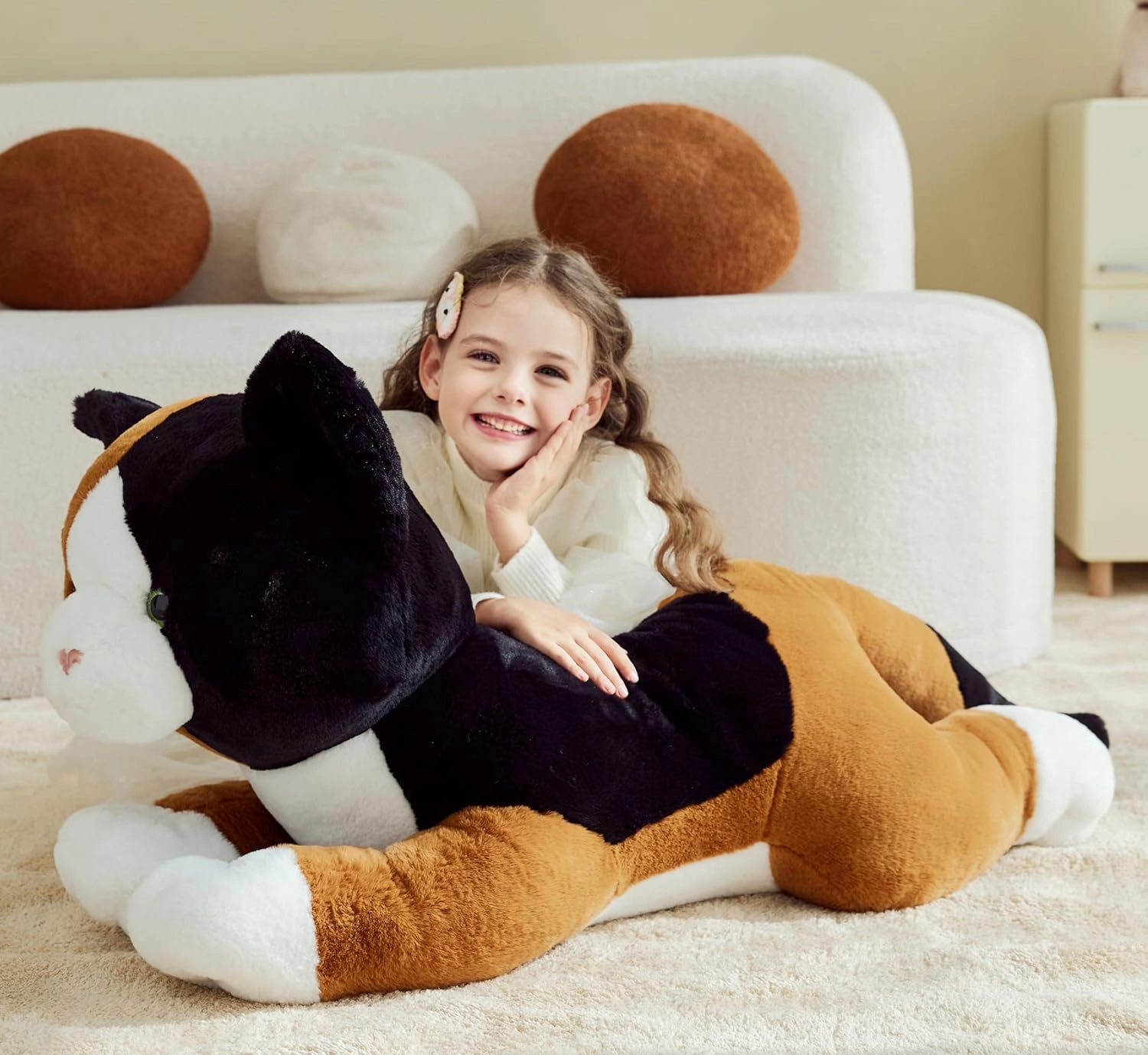IKASA Giant Calico Cat Stuffed Animl Plush Toy,Big Large Jumbo Soft Toys,30" Huge Size Cute Fluffy Plushy Oversized Fat Plushie,Gifts for Kids