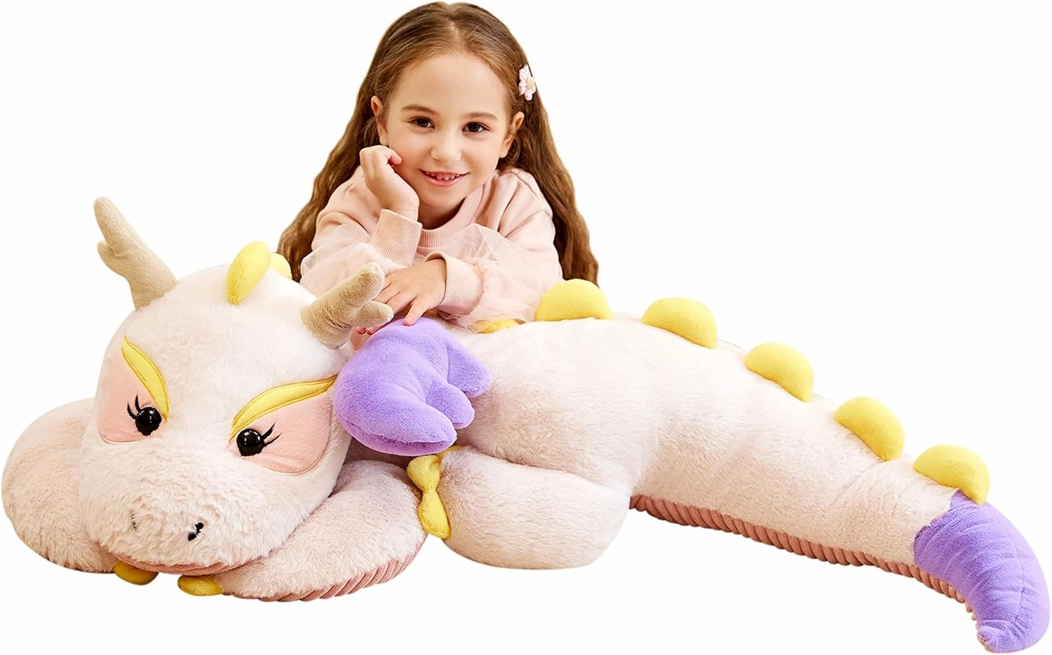 IKASA Giant Dragon Stuffed Animal Plush Toy,Large Dinosaur Big Jumbo Soft Toys,Huge Size Cute Plushy Fluffy Fat Oversized Plushie,Gifts for Kids Girls Boys Girlfriend (White, 30 Inches)