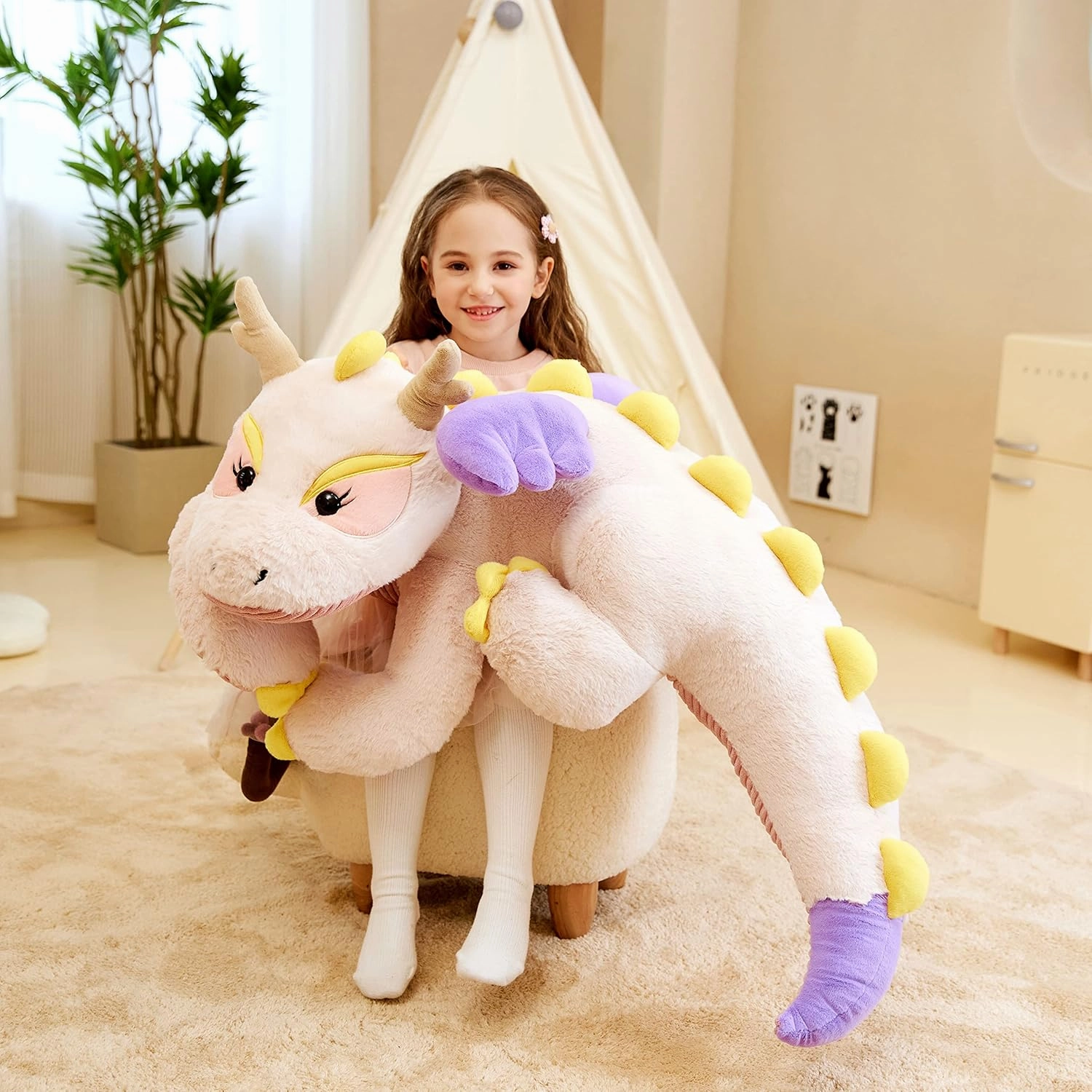 IKASA Giant Dragon Stuffed Animal Plush Toy,Large Dinosaur Big Jumbo Soft Toys,Huge Size Cute Plushy Fluffy Fat Oversized Plushie,Gifts for Kids Girls Boys Girlfriend (White, 30 Inches)