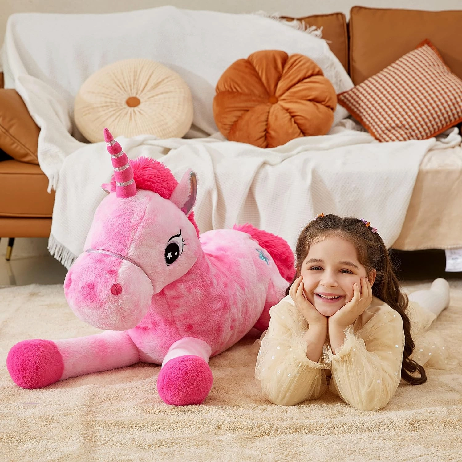 IKASA Giant Unicorn Stuffed Animal Plush Toys, Licorne Soft Toy Large Cute Huge Big Size Jumbo Kawaii Fluffy Plushy Fat Oversized Plushie,Gifts for Kids Girls (Pink, 43 inches)