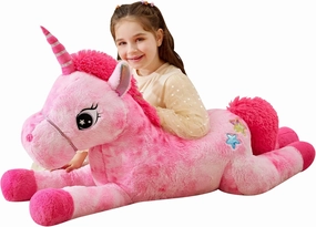 IKASA Giant Unicorn Stuffed Animal Plush Toys, Licorne Soft Toy Large Cute Huge Big Size Jumbo Kawaii Fluffy Plushy Fat Oversized Plushie,Gifts for Kids Girls (Pink, 43 inches)
