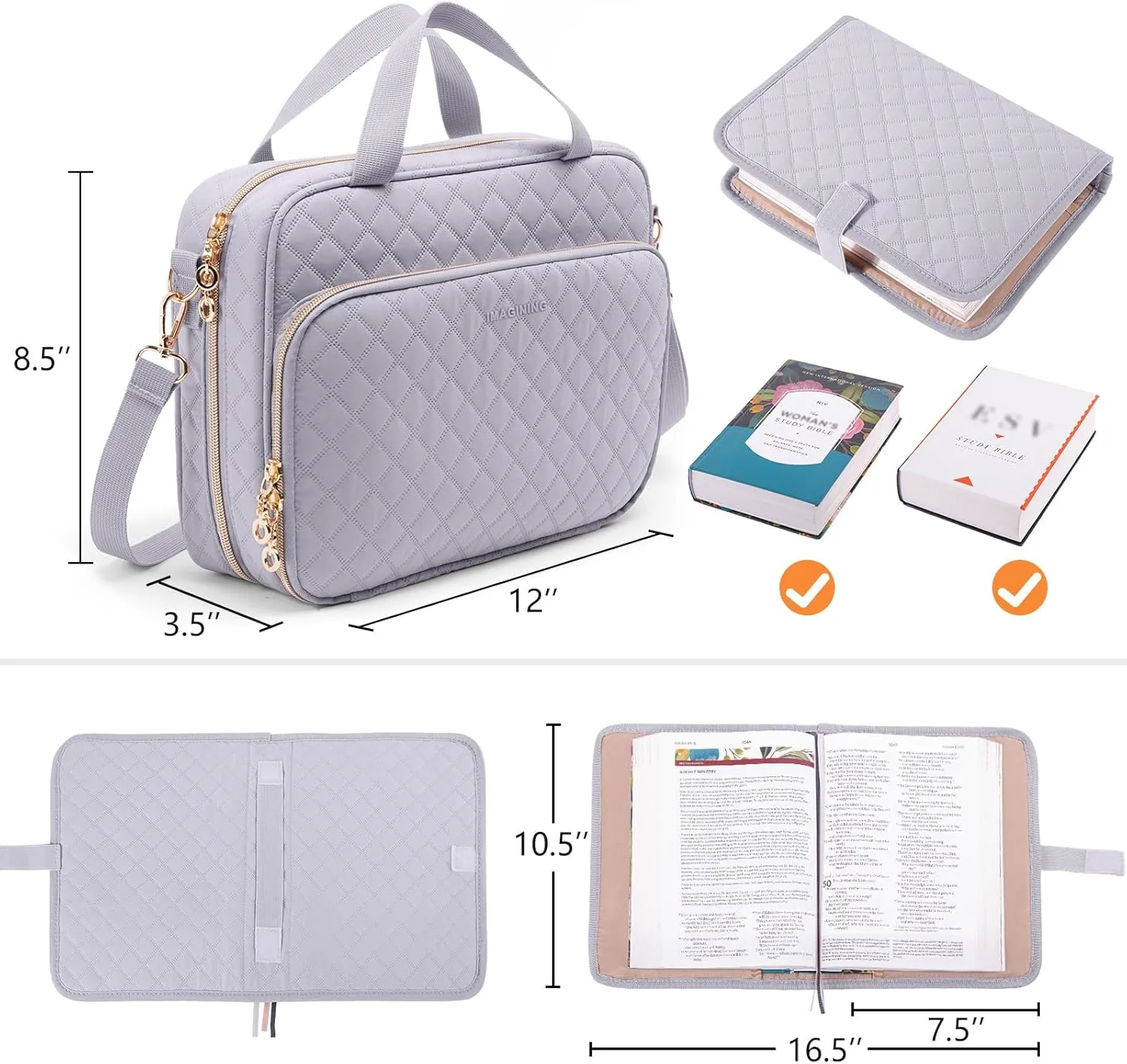 IMAGINING Large Case with Cover for Women - Carrying Case with Shoulder Strap - Bag Packed in Gift Box - Carrier with Pockets for Study Suppliers - Gift for Girls
