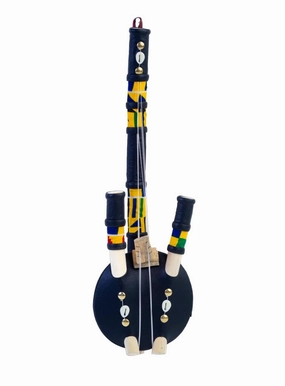In Ghana Authentic Calabash Gourd Black Kologo Wooden Traditional Miniature Guitar Toy Musical Instrument Decor Piece (S)
