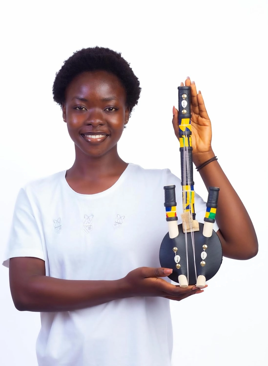 In Ghana Authentic Calabash Gourd Black Kologo Wooden Traditional Miniature Guitar Toy Musical Instrument Decor Piece (S)