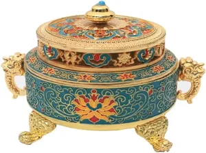 Incense Holders Incense Burner Tibetan Style Painted Enamel Zinc Alloy Coil Incense Holder Home Office Decoration Gift (Size : 10.6x7cm) (13.5x8.7cm)