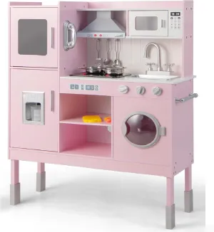 INFANS Kid Kitchen Playset, Toddler Wooden Pretend Cooking Set with Realistic Light & Sound, Stove, Sink, Microwave, Storage Cabinet, Play Kitchen Toy Set for Children Boys Girls