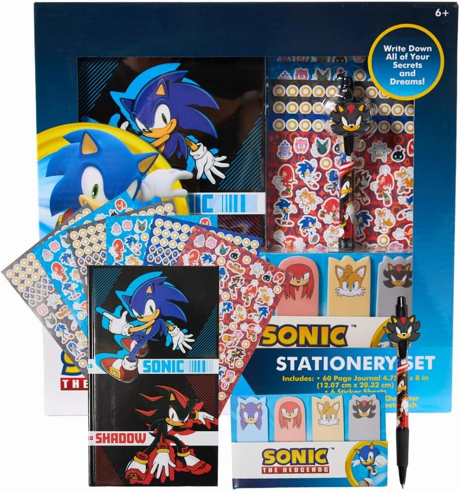 Innovative Designs Sonic Stationery Set for Kids, Sonic Journal, Stickers, Ballpoint Pen, Sticky Tabs, 60 Lined Pages