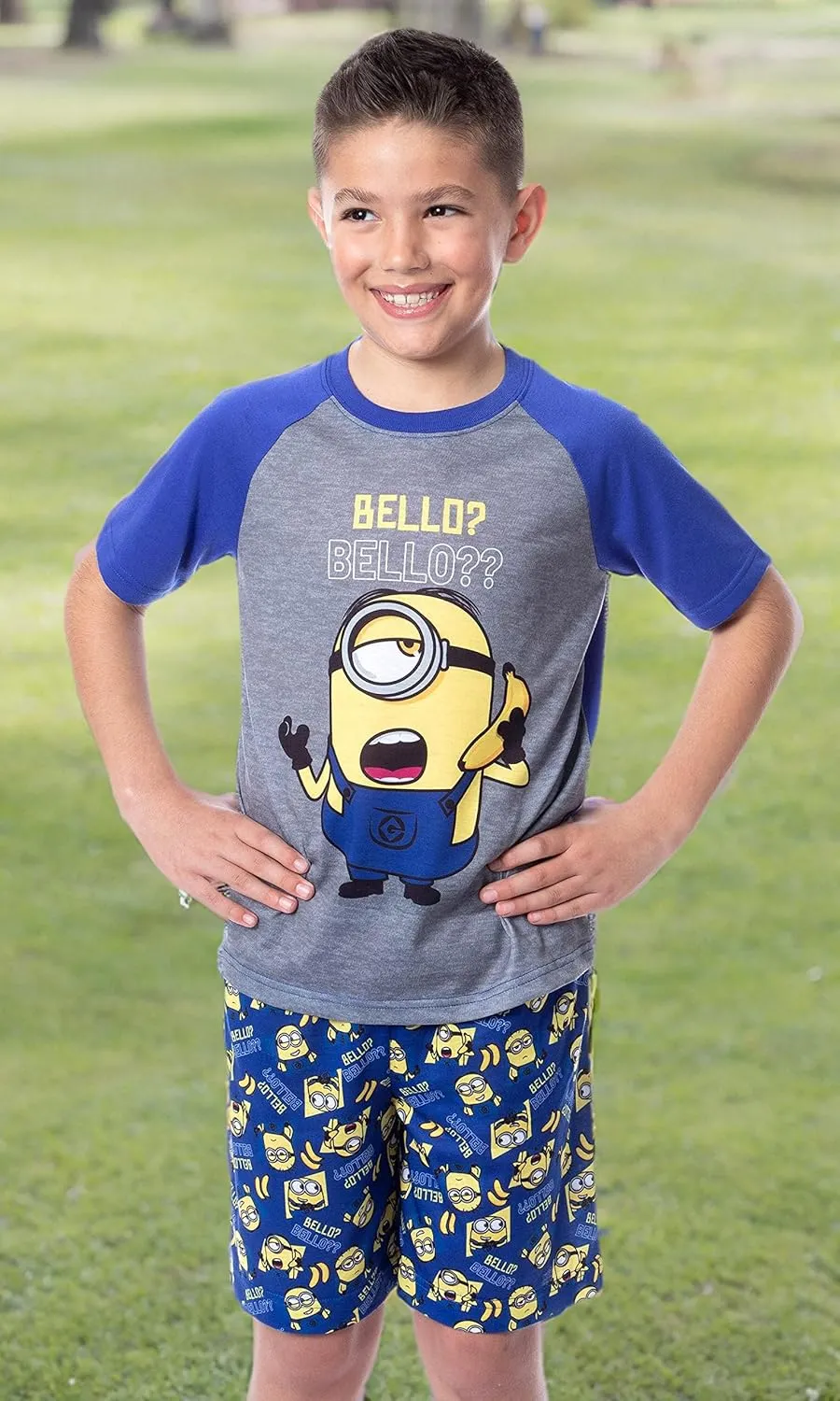 INTIMO Despicable Me Boys' Minions Bello? Raglan Sleep Pajama Set Shorts Shirt